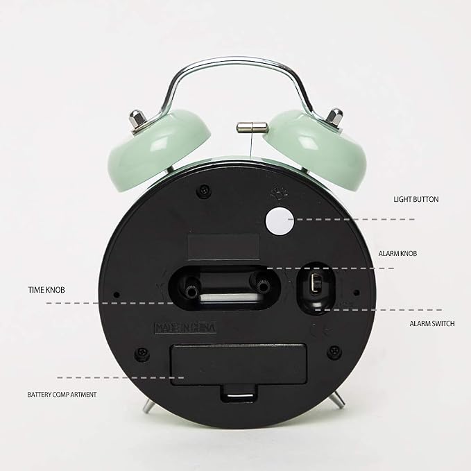 FLOITTUY Loud Alarm for Deep Sleepers 4'' Twin Bell Alarm Clock with Backlight for Bedroom and Home Decoration(Green)