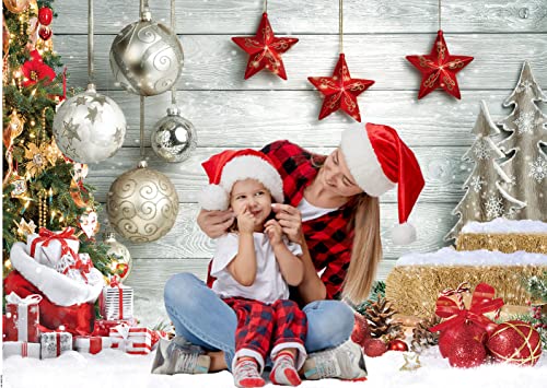 CHAIYA 12X10FT Christmas Backdrop White Wood Floor Photography Backdrop Winter Snow Christmas Balls Xmas Tree Gift Family Party Photo Background New Year Party Decoration CY194 - size: 12′x10′