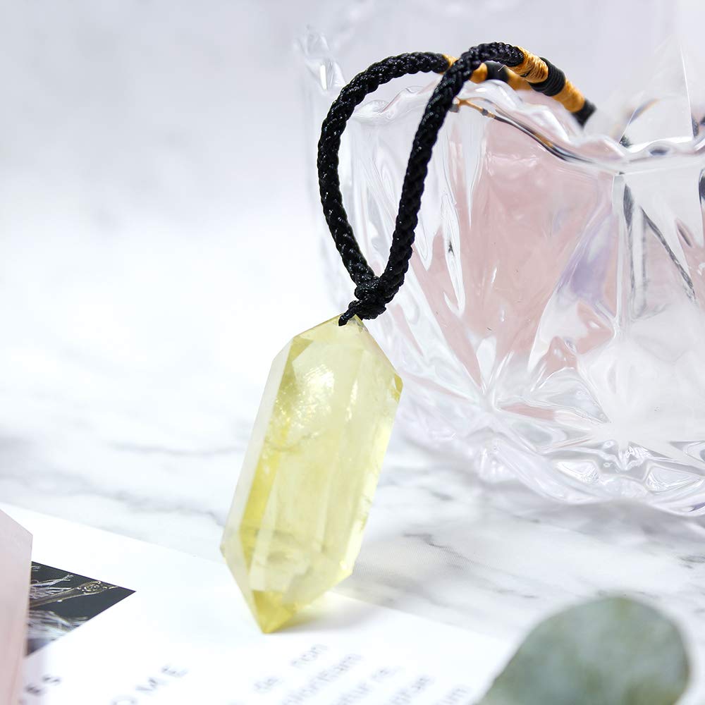 Runyangshi Citrine Healing Crystal Pendants, Double Pointed Natural Crystal Quartz Necklace 6 Faceted Chakra Crystal Wand Stone