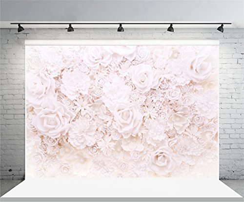AOFOTO 6x4ft White Flowers Wall Backdrop Elegant Roses Romantic Wedding Decor Bridal Shower Photography Background Baby Girl Artistic Portrait Valentines Mother's Day Photoshoot Studio Props Wallpaper - size: 6x4ft
