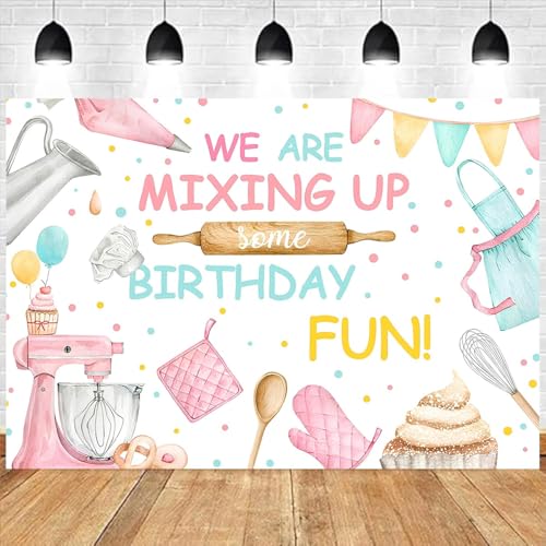 Baking Dessert Cooking Backdrop Kitchen Theme Cooking Birthday Party Decor Background Baby Shower Girls Boys Portrait Cake Table Decor Photoshoot Studio Props (7X5FT) - size: 7X5FT