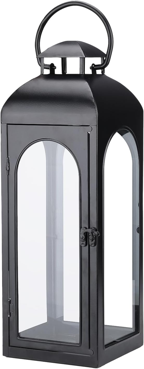 Bdor 16 Inches Metal and Tempered Glass Candle Lantern - Premium Outdoor Lantern, Decorative Lanterns with Handcrafted Design for Patio, Garden & Indoor Decor