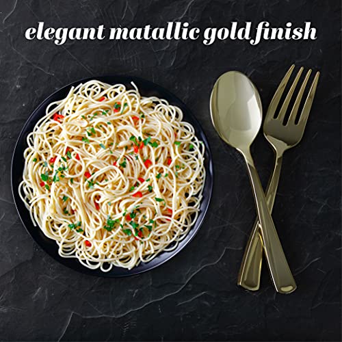Plasticpro Disposable Plastic Gold Serving Utensils 6 Forks & 6 Spoons Durable Heavy Duty Premium Serving Utensils Gold 6 Sets - color: Gold