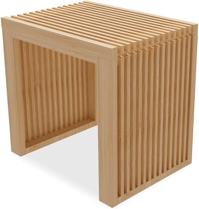 Bamboo Dining Bench Indoor Small Bench Entryway Shoe Rack Bench,Outdoor Modern Wood Benches 17 Inch for Living Room Hallway Bedroom Bathroom Nature Small