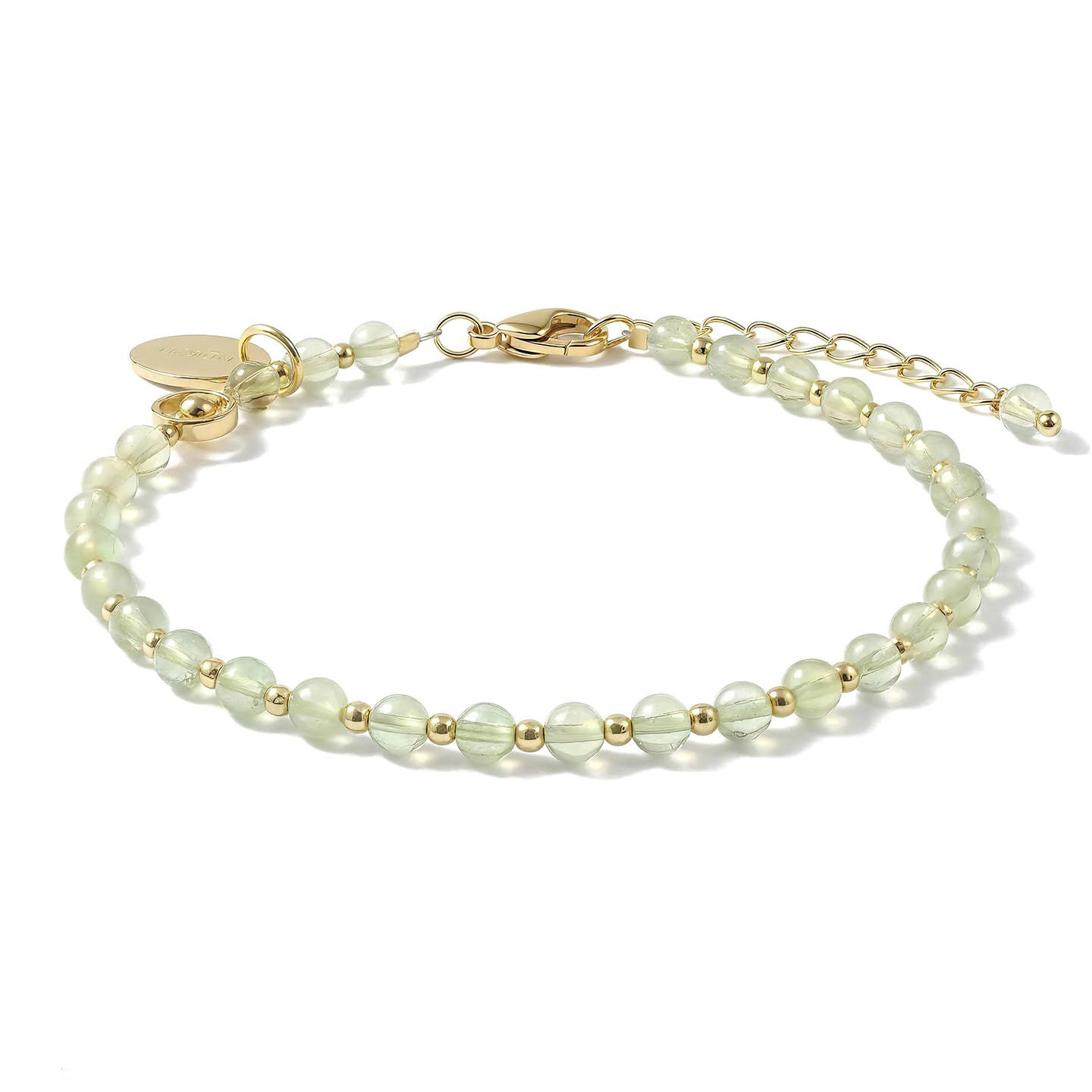 Morchic 3mm Green Prehnite Natural Gemstone Beaded Bracelet for Women, Dainty Tiny Charm Jewelry, Adjustable 7.1-8.6", Ideal Birthday Holiday Gift