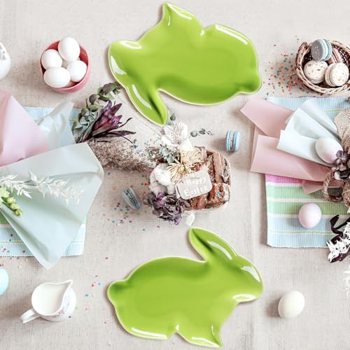 Jinei 4 Pcs Easter Bunny Shaped Plates Ceramic Serving Candy Dishes Rabbit Dinner Tray Salad Dessert Appetizer Plates Dinnerware for Easter Party Spring Garden Tea Party Supplies(Green) - color: Green