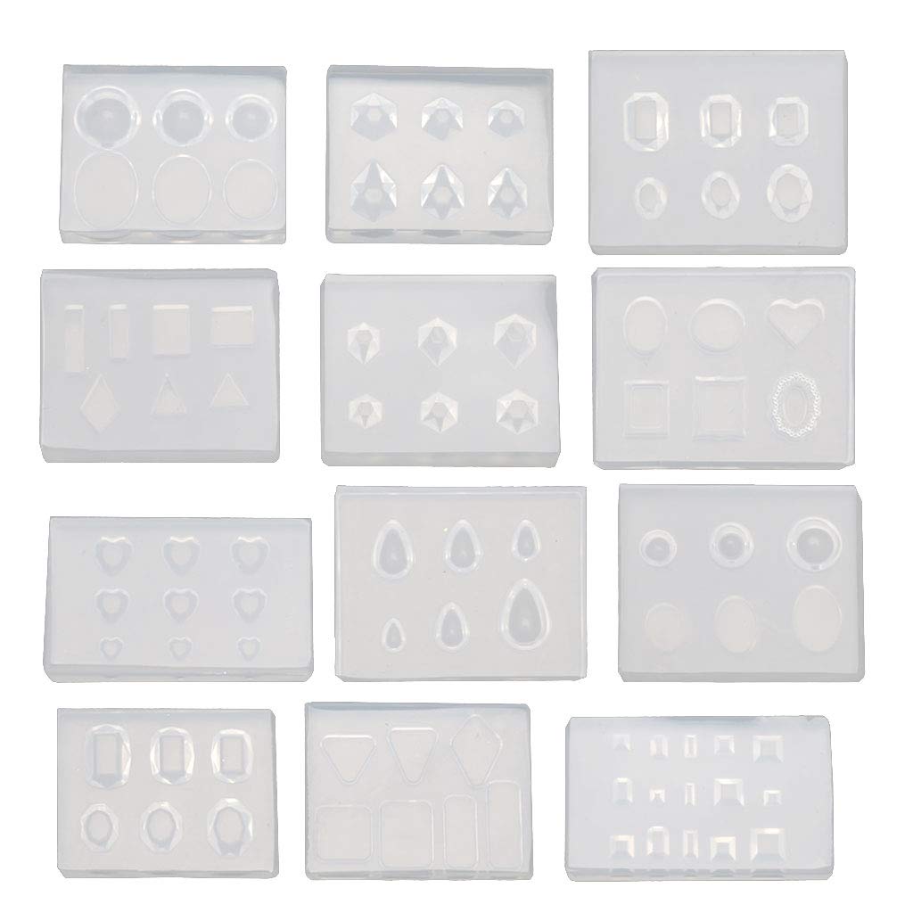 A FEI 12Pcs Mini Faceted Diamond Crystal Resin Mold Oval Round Gemstone Nail Art Molds