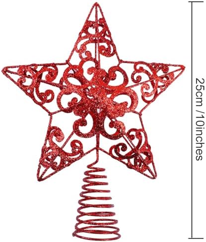 Aneco 10 Inches Metal Glittered Christmas Tree Topper Star Treetop Decoration for Christmas Home Decor, Red
