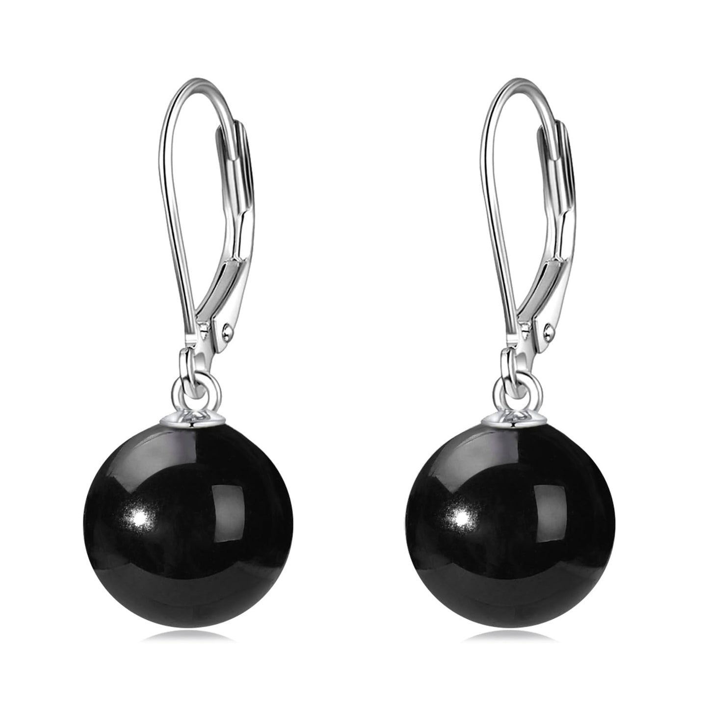 Black Onyx Leverback Earrings 925 Sterling Silver Dangle Drop Jewelry Gifts for Women (Black Onyx)