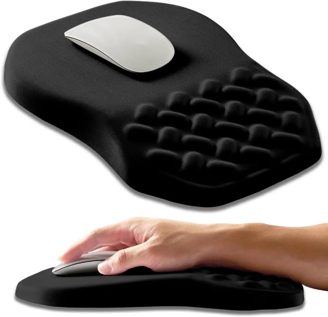 3-in-1 Ergonomic Mouse Pad Set with Keyboard Wrist Rest Support & Cable Organizer – Memory Foam for Carpal Tunnel & Pain Relief, Non-Slip Base – Ideal for Office & Gaming – Gift Box – Black-Meeshoo