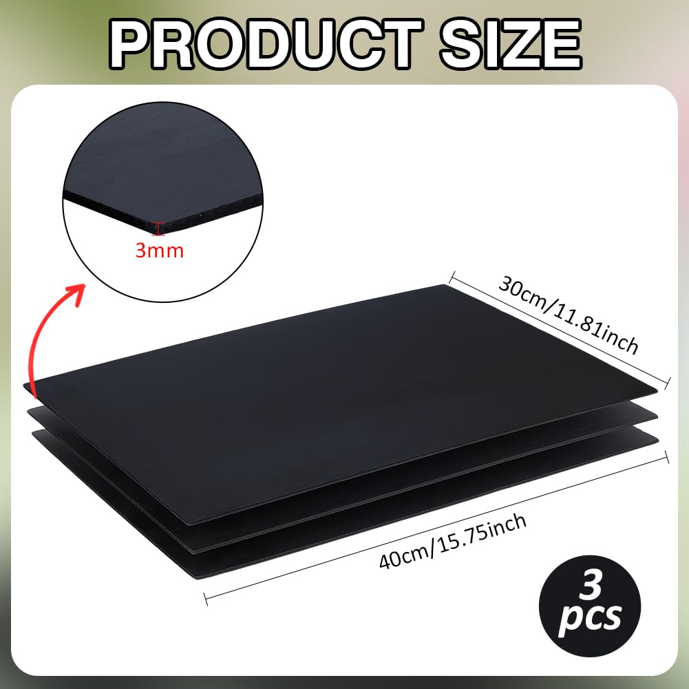 BENECREAT 3 Sheets 3mm Black Foam Boards, 11.8x15.7" Rectangle Foam PVC Sheet Poster Board Mount Board for Mounting, Crafts, Modelling, Art, Display, School Projects
