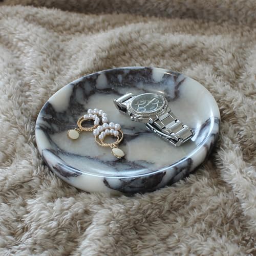 Nawgnail Natural Travertine Marble Jewelry Dish 5.5", Trinket Dish for Ring Earring, Gift for Woman Daugther(Calacatta Viola) - color: Calacatta Viola