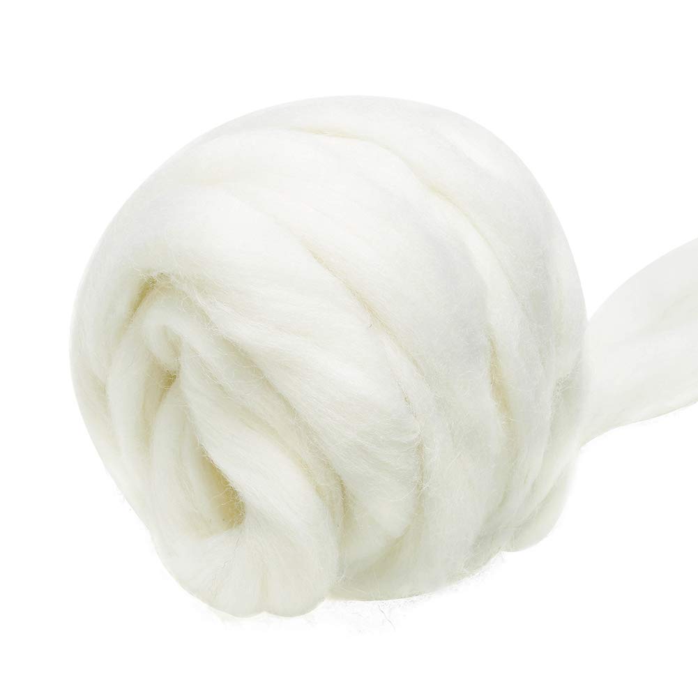 18 Pieces 6 Colors Needle Felting Needles and 3.53oz White Wool Roving Yarn, Wool Felting Supplies, Needle Felting Tool Kit Wool Triangular Felting Needles with Iron Box for Wool Felting