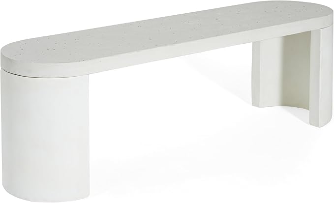 Christopher Knight Home Vex Set of 2 Concrete Outdoor Bench with Modern White Terrazzo Effect, Outdoor Dining Chairs, Oval Garden Bench with Pedestal Base, Extra Seating for Patio/Balcony, White