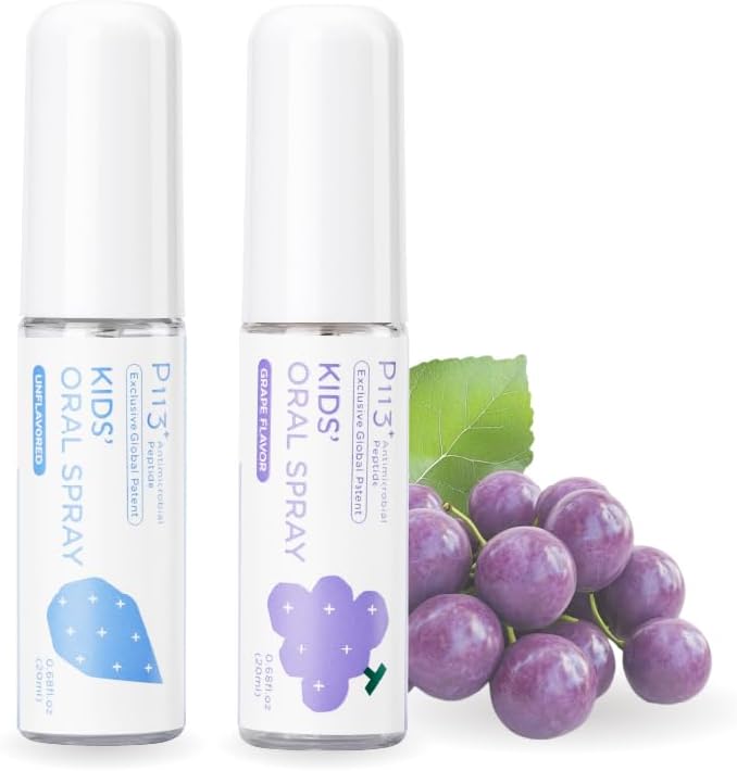 Mouth Spray for Kids Toddler Toothpaste Helper Fluoride Free Baby Toothpaste Cavity Protection Oral Care with Natural P113+ Antibacterial Peptide for Newborns to Age 6 (Original&Grape)