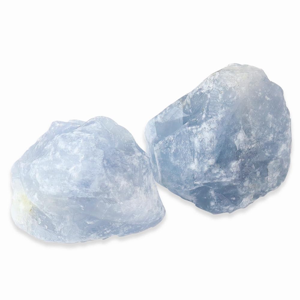 2PCS Natural Raw Stone Healing Crystals Bulk Healing Gemstones for Reiki Tumbling Fountain Rocks Meditation Garden Home Decor (Blue Celestite)