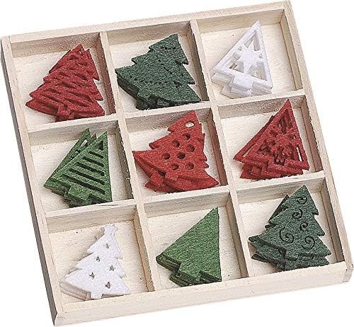 KnorrPrandell Wooden Box with Felt Ornaments Christmas Trees 22mm, Multi-Colour