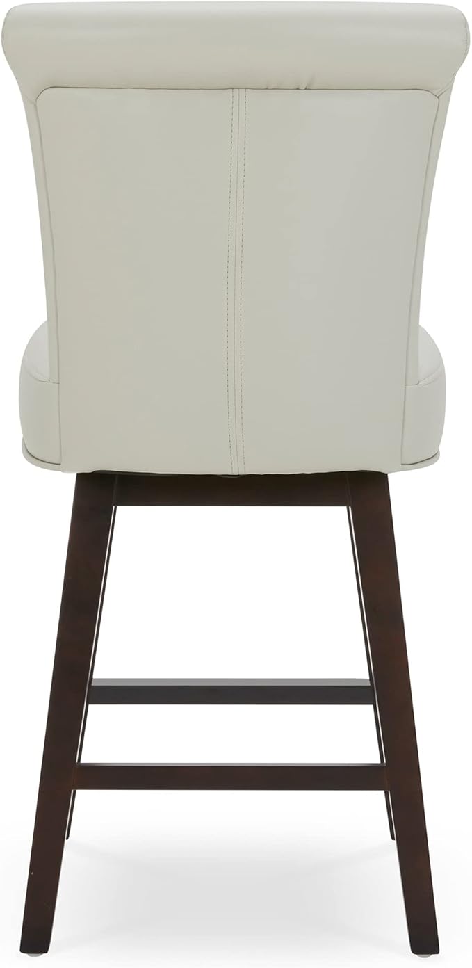 CHITA 26 Inch Counter Height Swivel Bar Stools Set of 3, FSC Certified Modern Upholstered Faux Leather Swivel Barstool Chair with Back, Creamy Grey