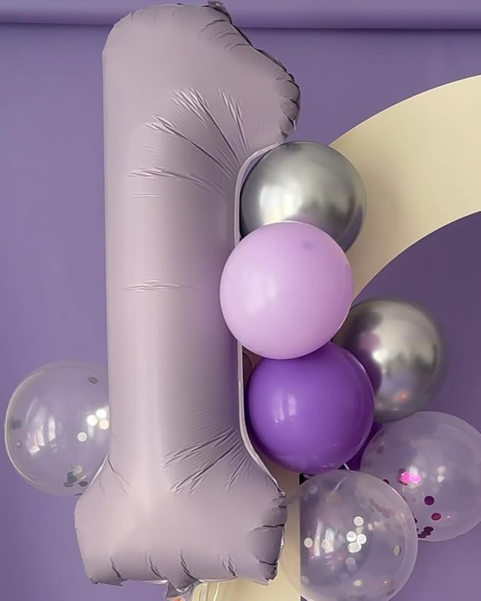 40 Inch Lilac 1 Balloon for First Birthday, 1st Number Balloons Birthday Decorations for Girl Kids Toddler Baby, Lavender One Giant Number 1 Balloon