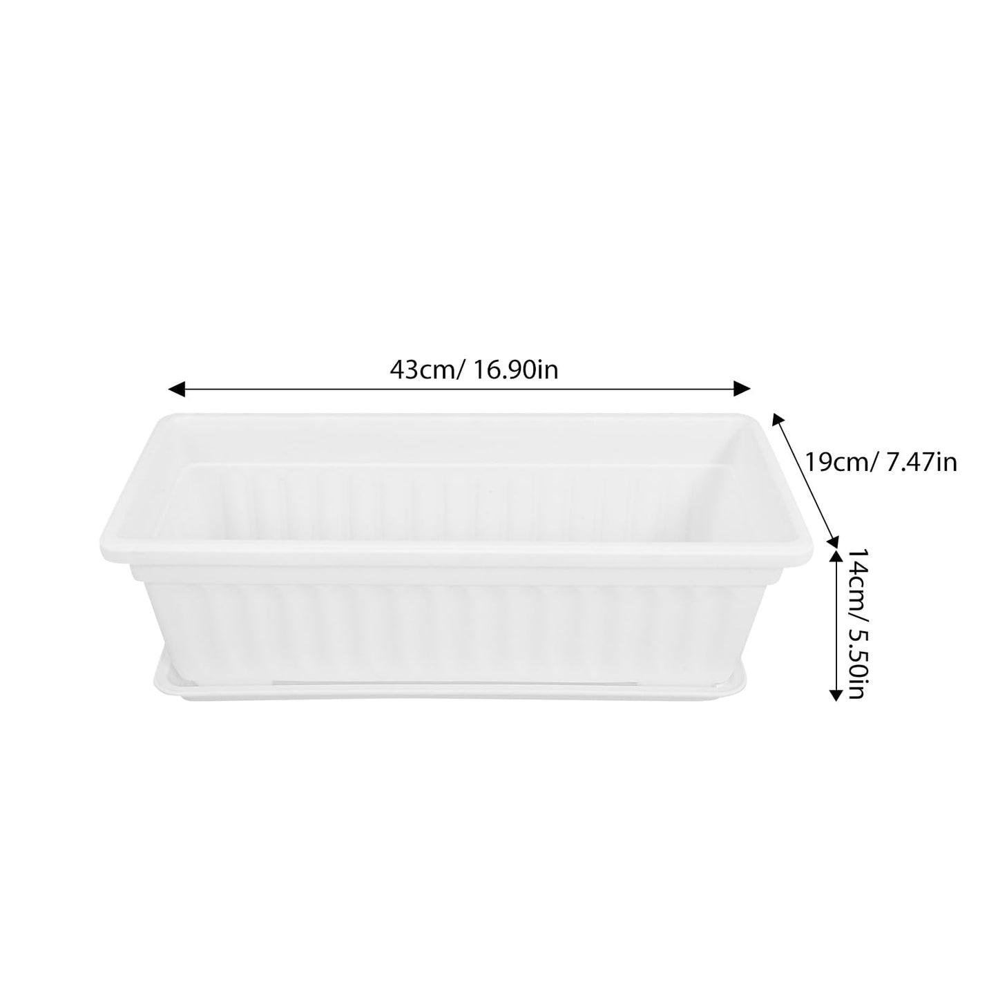 POPETPOP Window Box Planter: 2pcs Plastic Rectangular Planter Window Flower Pot Plant Pots Vegetable Planters Long Pots for Windowsill Patio Garden, 43x19cm, White