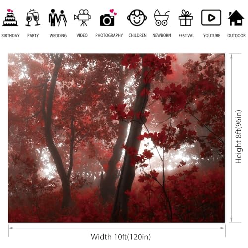 10x8ft Fall Maple Leaves Backdrop Autumn Scenery Misty Red Maple Forest Photography Background Natural Landscape Maple Trees Thanksgiving Party Kids Adults Travel Decor Banner Photo Props - size: 10x8ft