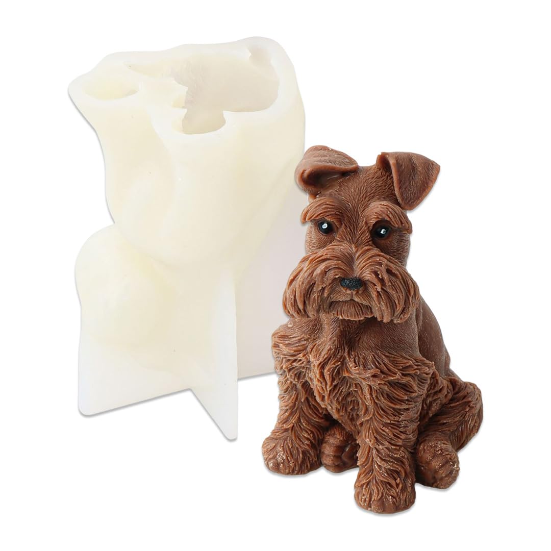 Cestony 3D Sitting Schnauzer Dog Shape Candle Silicone Molds for DIY Candle Resin Pillar Aromatherapy Candles Wax Soap Flower Specimen Clay Craft Desk Decor Making Tools
