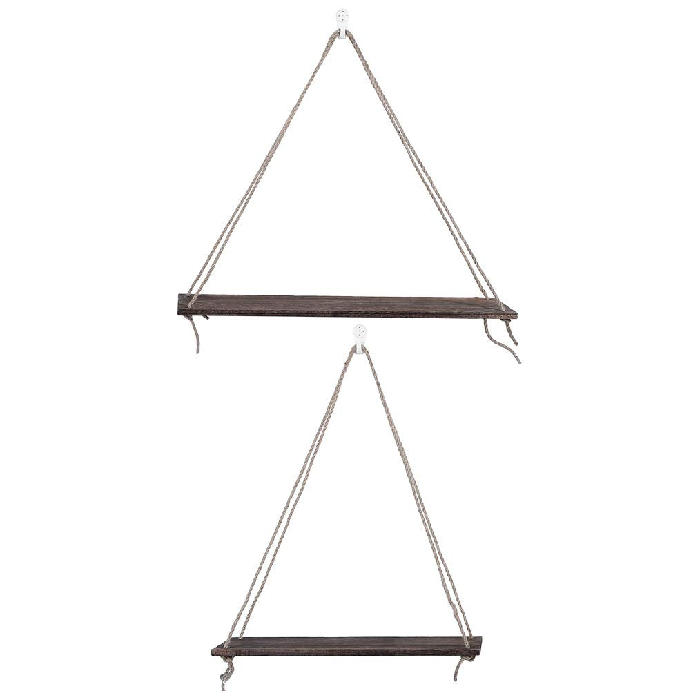 Eeneme 2 x Wooden Hanging Rope Hanging Plant Flower Pot Shelves Home Decorations (Retro Colour)