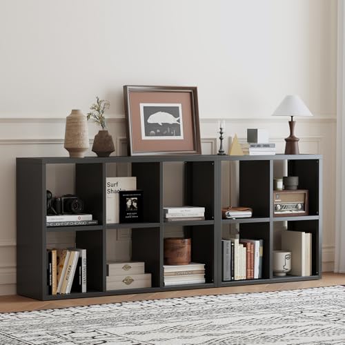 Cube Storage Organizer, Cubicle Open Back Decorative Book Shelf, 2-Tier Space Saving Storage Shelf Bookcase, Metal Display Shelf for Living Room,Office,Closet (Black, 4 Cube + 6 Cube) - color: Black, size: 4 Cube + 6 Cube
