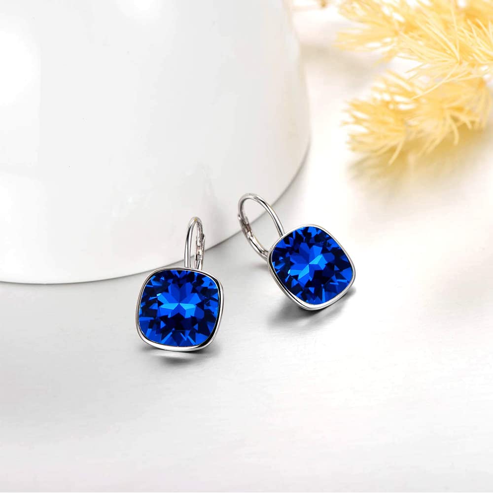 AOBOCO Sterling Silver Navy Blue Crystal Earrings, 0.90 in x 0.55 in, 3.2 g