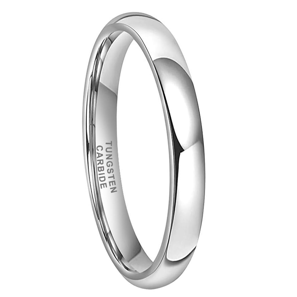 TUTISS 3mm Tungsten Carbide Rings for Women Men Engagement Wedding Bands Domed Polished Comfort Fit Size 9