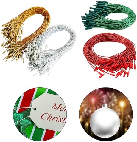 Christmas Ornament Hangers String 200Pcs Ribbon Ornament Hook Rope Pre Cut String with Clip Locking for Hanging Decors Pre Cut Holiday Cord