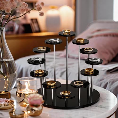Round Acrylic Display Riser Stands, 12 Tier Jewelry Display Stands for Rings Earrings Mini Figurines 1 Pack(Black) - color: Black 12 Tier