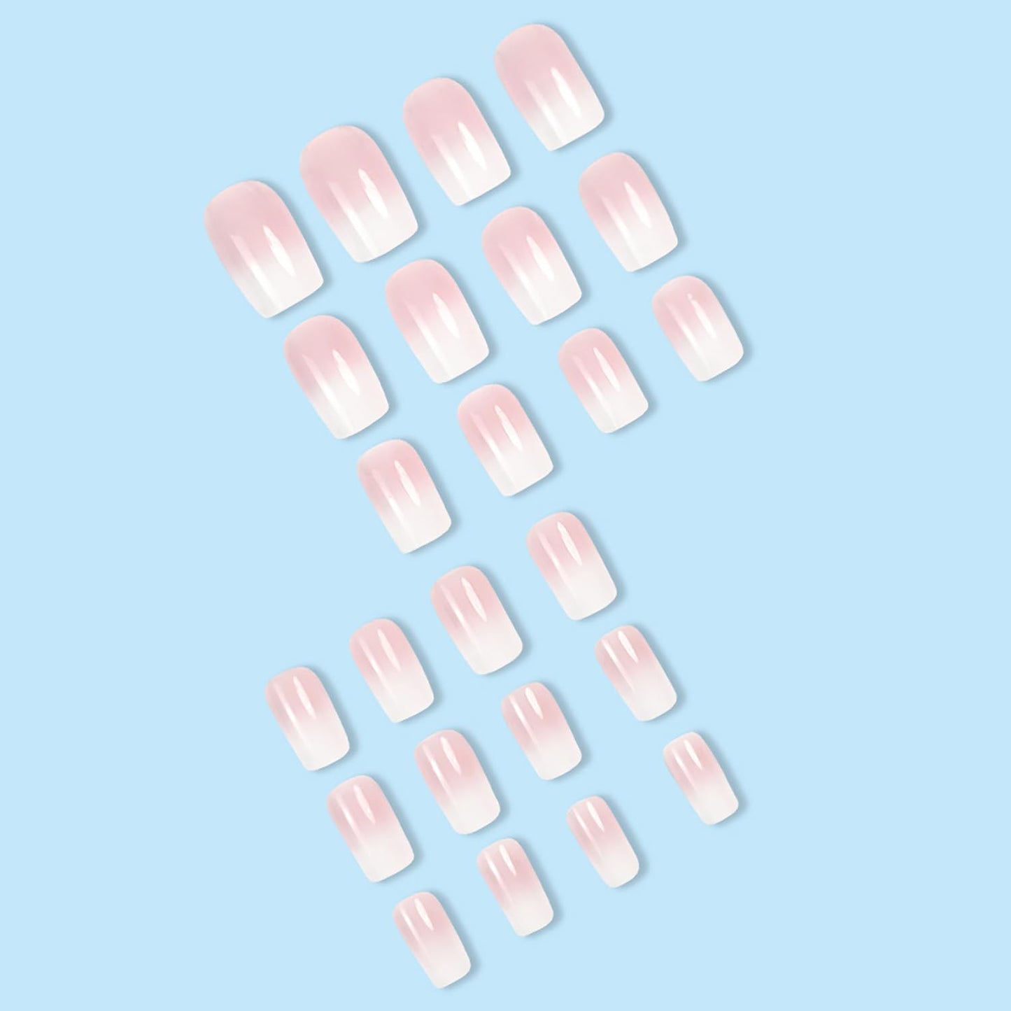 Pink Press on Nails Square Medium 24Pcs Glossy Full Cover Artificial French Tips Fake Nails with Designs Reusable Coffin Acrylic False Nails Glue Stick on Fingernails with Charm for Women