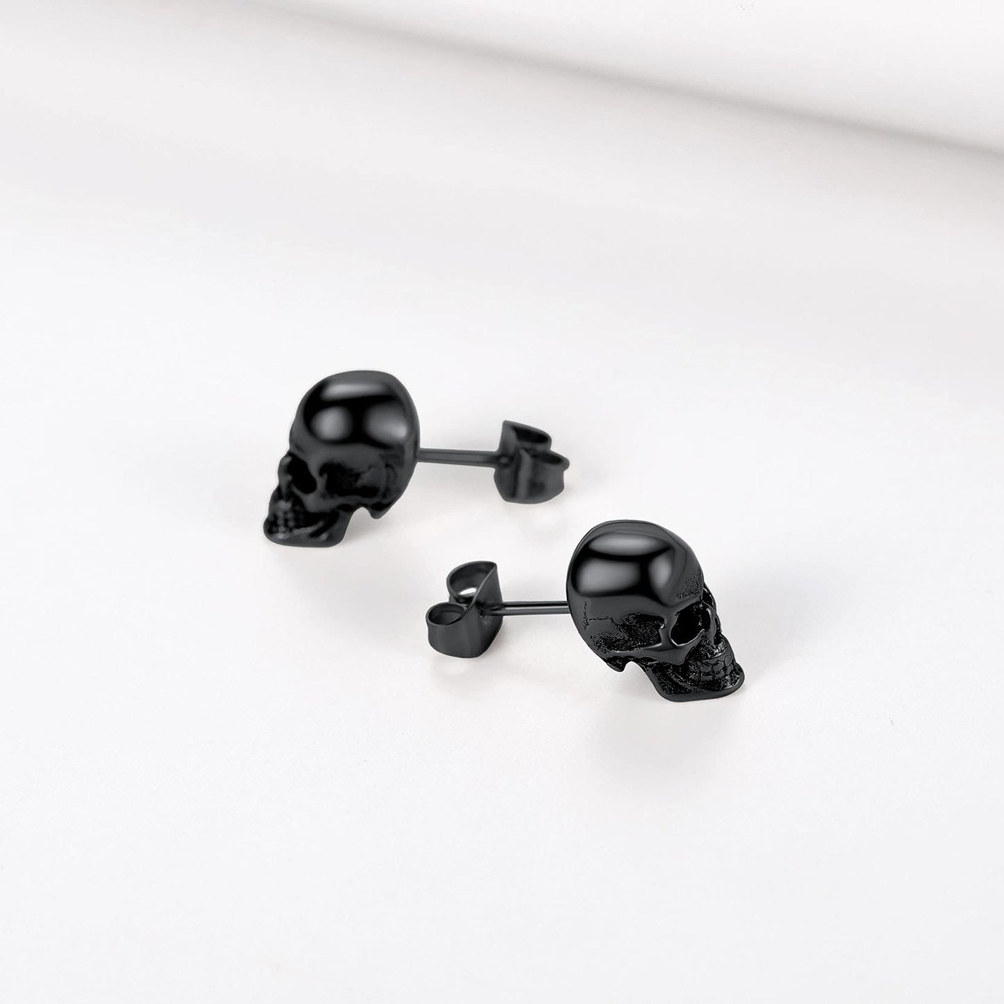 Piercing Skull Earrings for Men Black Stud Earring Punk Gothic Halloween Jewelry