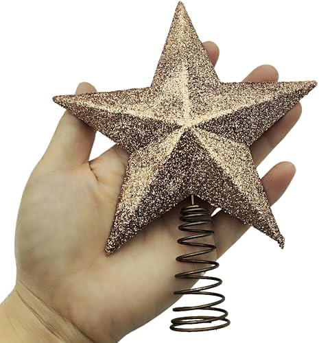 Christmas Glitter Star Tree Topper Christmas Tree Topper Decorations - 6.5 x 5.2 Inch, Rose Gold