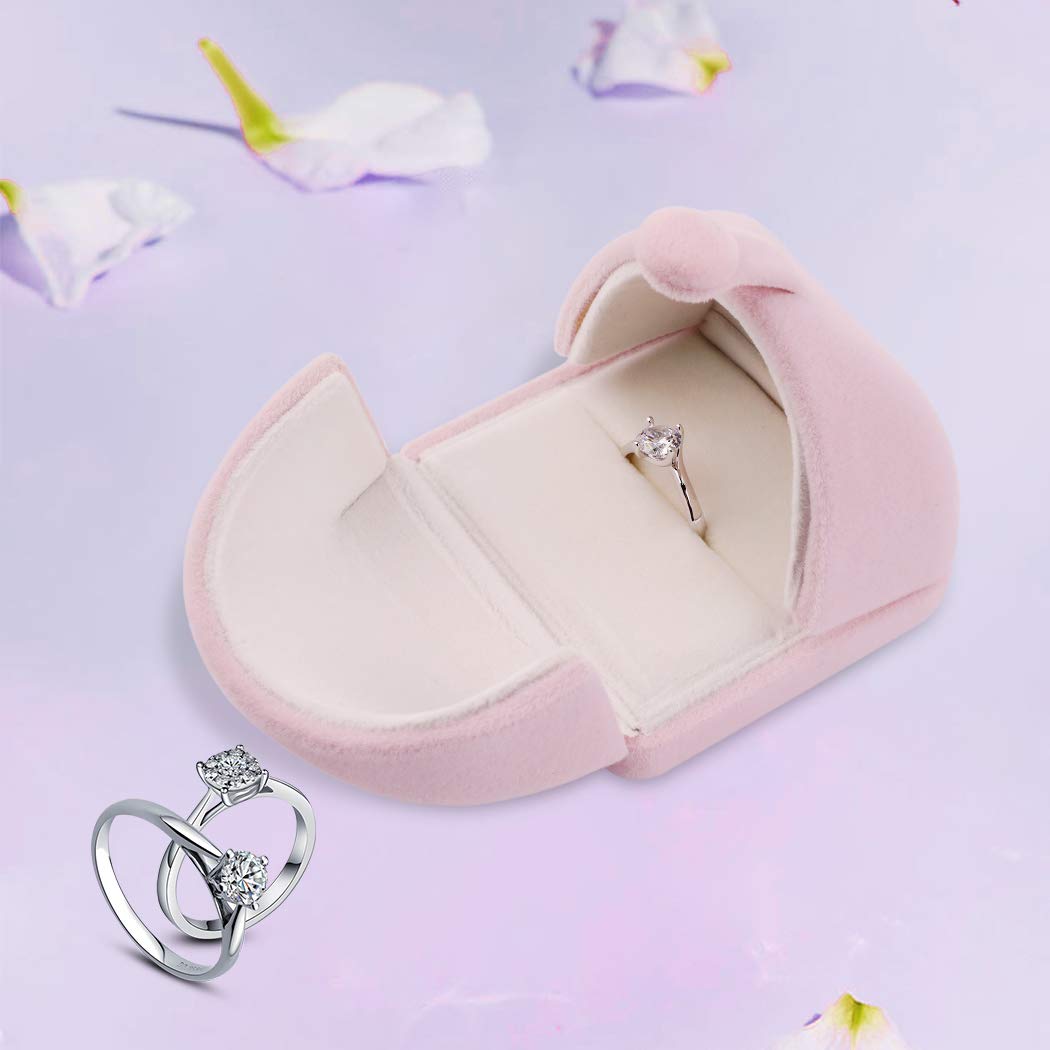 iSuperb Pink Velvet Ring Box Proposal Jewelry Gift Box Couple Engagement Ring Boxes Cute Ring Gift Case for Wedding Christmas Anniversary (Ring box)