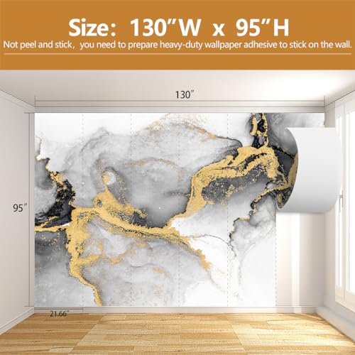 Black Gold Marble Wallpaper Abstract Ink Art Large Background Mural Living Room Office（Not Peel and Stick） - color: CYBH-906, size: 130" x 95"