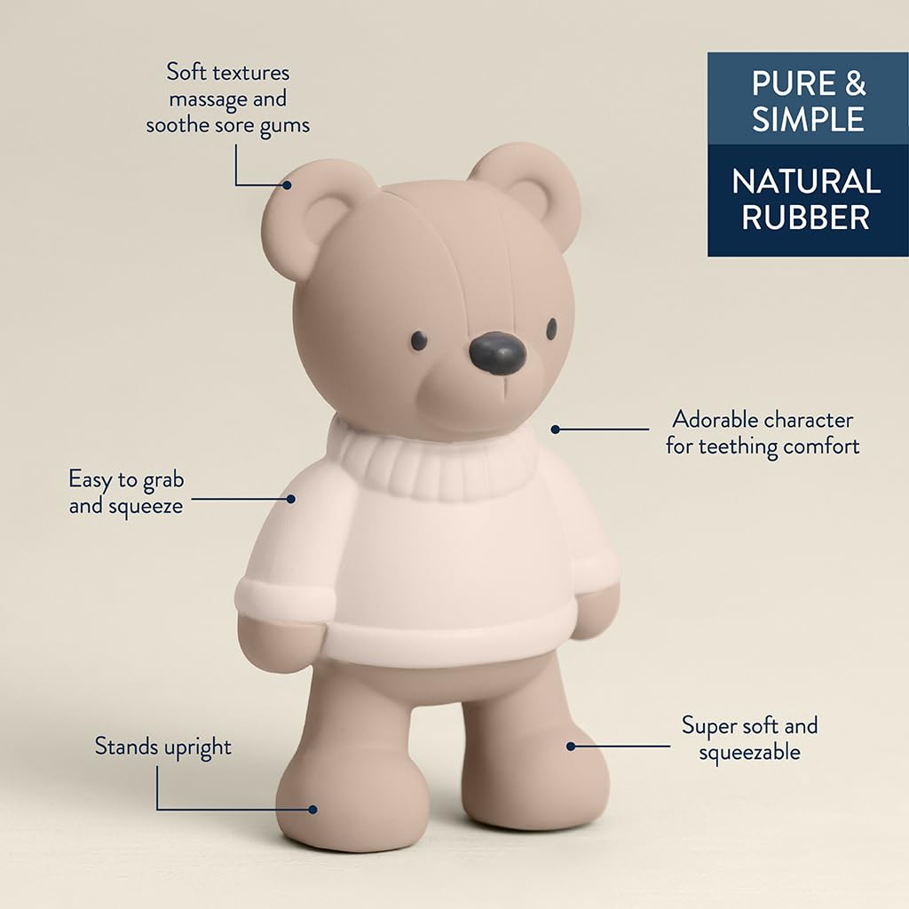 Itzy Ritzy Natural Rubber Teether – BPA-Free Soft & Durable Infant Teething Toy, Easy for Little Hands to Grab & Squeeze, Designed for Babies & Toddlers (Bear)