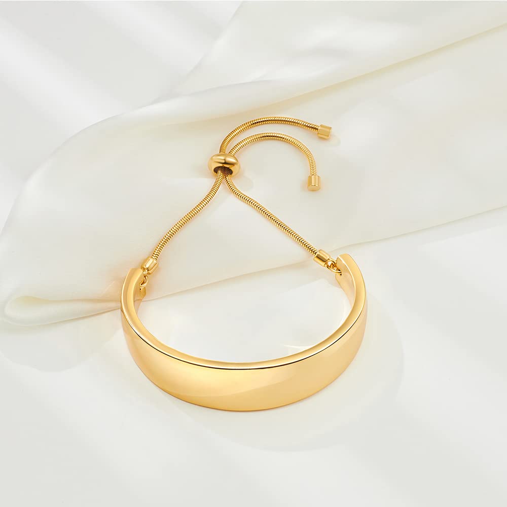 WOWORAMA 14K Gold Wide Bangle Slider Bracelet for Women Gold Adjustable Slider Bracelet for Women Chunky Gold Bar Bracelet