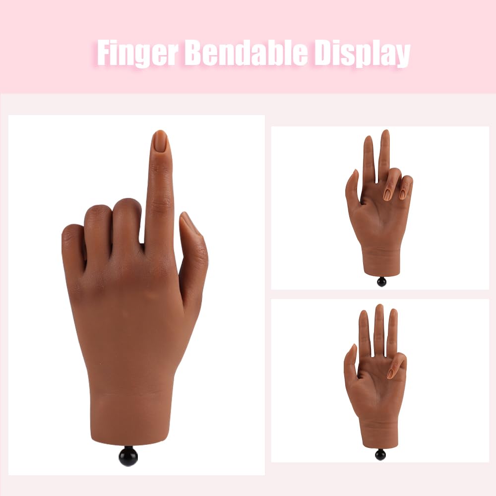 Nail Pratice Training Hand for Acrylic Nails with Stand Bracket,Soft Silicone Maniquin Hand, Flexible Bendable Nail Practice Fake Hand for Nails Art Practice Tool