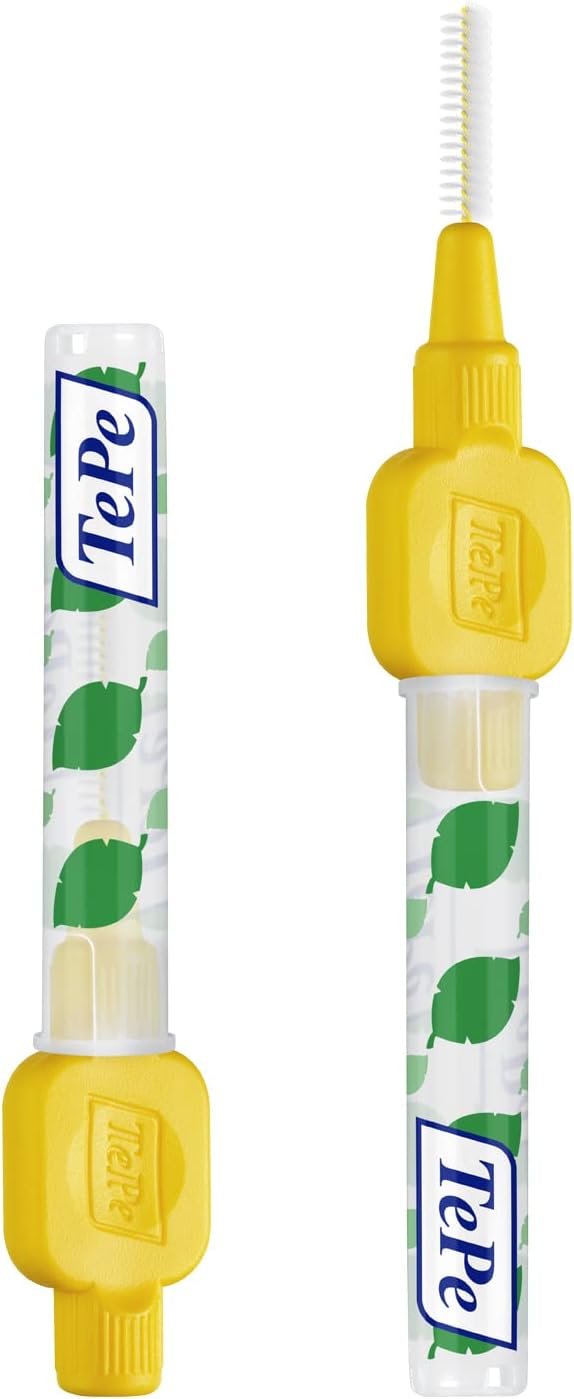 Hemir TePe Scovolini interdentali Originali/Spazzolini interdentali di alta qualità con Cappuccio, misura ISO 4 (filo 0,7 mm), Giallo, 8 pz x confezione