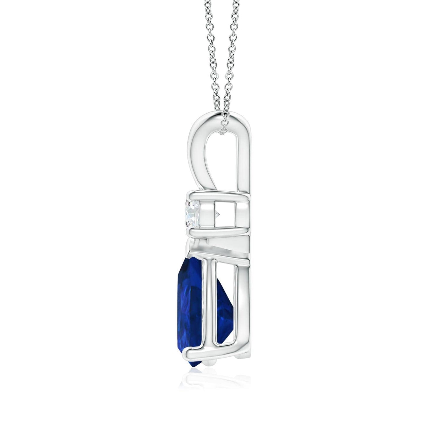 Angara Natural Blue Sapphire Solitaire Pendant for Women | Prong-Set Blue Sapphire Teardrop V-Bale Pendant with Diamond in White Gold | September Birthday, Gemstone Jewelry Gift | AAA | 6x4mm