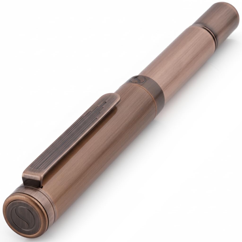 Scriveiner EDC Luxury Rollerball Pen, Stunning Heavy Pocket Pen, Hand Brushed Copper Finish, Cool Writing Pen, Best Pen Gift for Men, Women, German Schmidt Refill, Nice Fancy Office Designer Pen Set