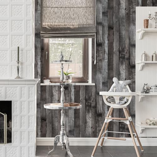 Peel and Stick Wood Wallpaper Grey/Black Vinyl 17.3"×236" Contact Paper Self Adhesive Thick Waterproof Self Adhesive for Cabinets liveroom - color: Grey/Black, size: 17.3" x 236"