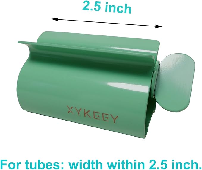 XYKEEY Toothpaste Tube Squeezer - Set of 2 Toothpaste Squeezer Rollers, Metal Toothpaste Tube Wringer Seat Holder Stand (Green)