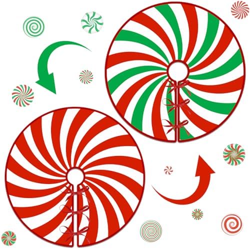 Christmas Candy Tree Skirt 36 Inch Reversible Christmas Candy Tree Mat Christmas Red and White/Green and Red Candy Tree Skirt for Holiday Party Indoor Outdoor Christmas Winter Tree Mat Decoration