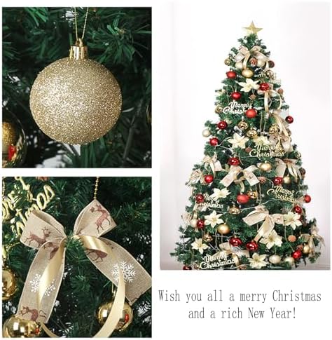 Artificial Christmas Tree Upgrade with Xmas Tree (All Ornaments on The Tree Included) Christmas Tree Stand Metal Hinges & Foldable Base, for Home, Office, Party