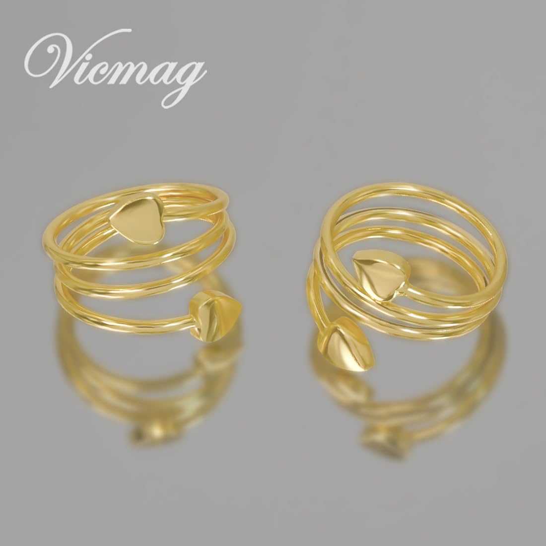 Vicmag Copper Magnetic Ring for Women Ring Ladies Fingers Thumb 99.9% Solid Pure Copper Gift 2PCS Adjustable (Gold Heart)