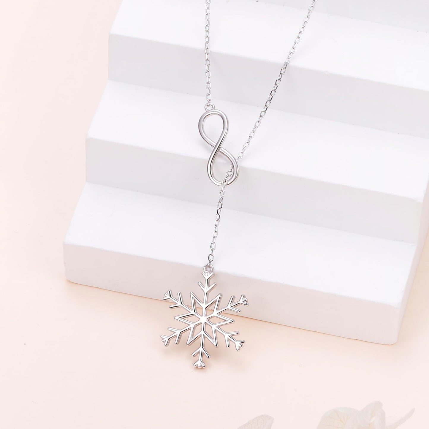 DAOCHONG Long Necklace Snowflake Y Shaped Lariat Necklace Sterling Silver Infinity Snowflake Long Sweater Chain Necklace for Women