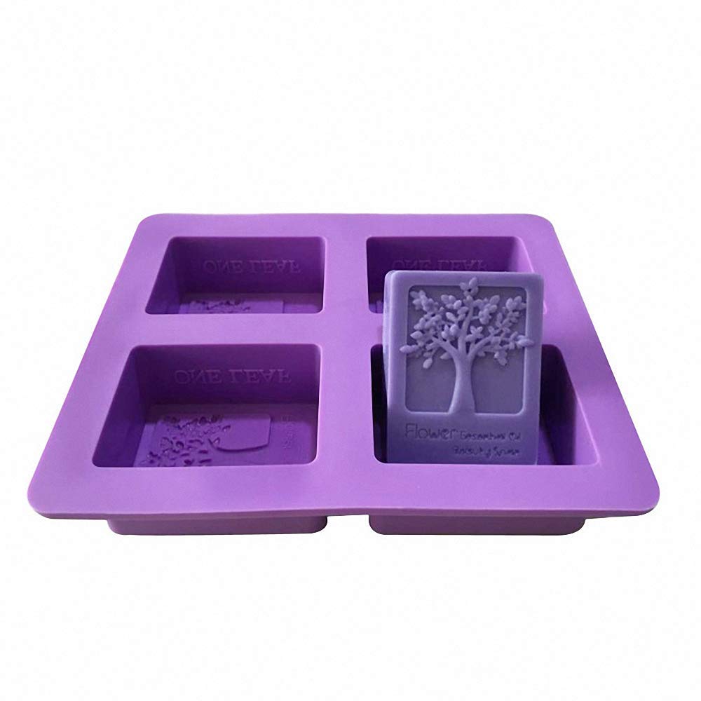 2Pcs 4-Cavity Rectangle Tree of Life Silicone Soap Bar Molds Tree Shaped Square Soap Mold Arts Crafts Chocolate Cake Molding Soap Making Tools